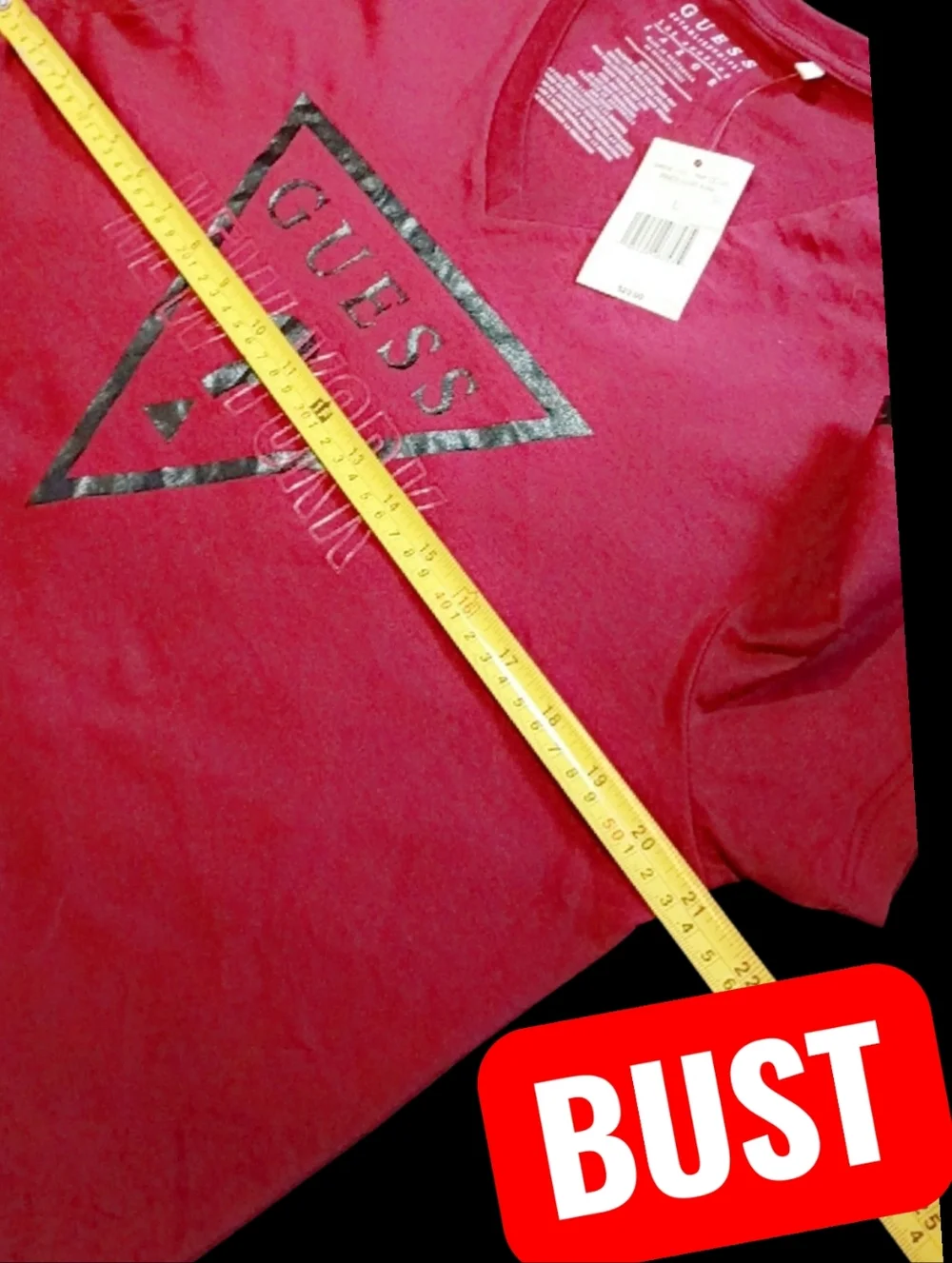 NWT GUESS Men's Burgundy V-Neck Logo Tee Sz. LG - Picture 8 of 11